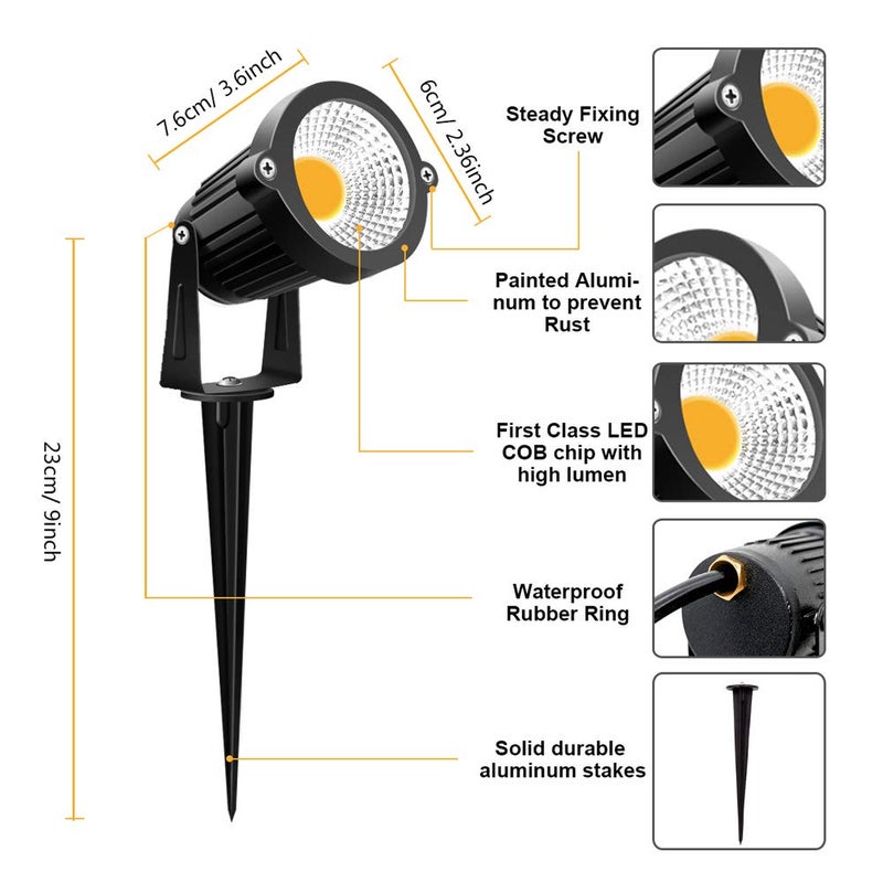 ZUCKEO Low Voltage Landscape Lights LED Landscape Lighting, 5W 12V Garden Pathway Lights Waterproof Warm White Walls Trees Flags Outdoor Landscape Spotlights with Stakes (8 Pack) - Image 3